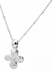 Beaucoup Designs Hammered Cross Charm Pendant on 18" Silver Station Chain