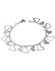 Sterling Silver 925 Italian Design 7" Hearts Charm Bracelet