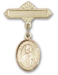 14K Gold Baby Badge with St. Dennis Charm and Polished Badge Pin