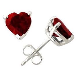 All-Natural Genuine 7 mm, Heart Shape Garnet earrings set in 14k White Gold by Blue-Topaz Sets