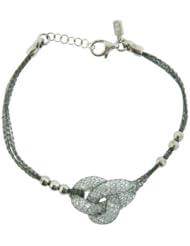 O&G Australia Cubic Zirconia, Oxidized 925 Sterling Silver Mesh Adjustable Bracelet - 7.5 inch