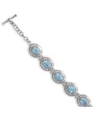 Blue Topaz Bracelet 7-Stone Smaller Size Adjustable Length Toggle Sterling Silver
