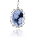 14K White Gold Framed Agate Cameo Mother Holding Baby Pendant with Diamonds - 3/4"x1/2"