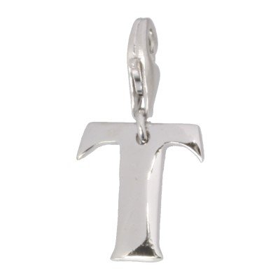 SilberDream Charm letter T, 925 Sterling Silver Charms Pendant with Lobster Clasp for Charms Bracelet, Necklace or Earring FC70T