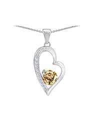 Original Star K (tm) Round Simulated Imperial Yellow Topaz Heart Pendant in 925 Sterling Silver