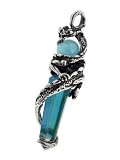 Sterling Silver Dragon Serpent Aqua Aura Crystal Pendant