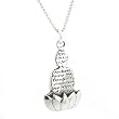 'Awakening of Enlightenment' Reversible Sitting Buddha and Lotus Flower Pendant with Words of Compassion, Peace and Love in Sterling Silver on a 20" Rhodium Box Chain, helps support Animal Charities, #7427