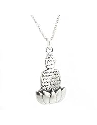 Awakening of Enlightenment Reversible Sitting Buddha and Lotus Flower Pendant with Words of Compassion, Peace and Love in Sterling Silver on an 18" Oxidized Round Box Chain by Zoe and Piper, As gifted at the GBK Golden Globes Gift Lounge, #7427