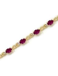 14K Yellow Gold Oval Ruby and Diamond Bracelet