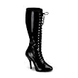 Womens Sexy 4 1/2 Inch High Heel Lace Up Knee High Black Single Sole Boot