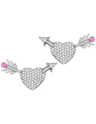 14K White Gold Earrings Heart Arrow Diamonds Pave and Pink Sapphire of 2.25 Carat