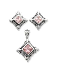 Sterling Silver Pink CZ Pendant & Earring Set