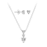 Sterling Silver Triple CZ Heart Stud Pendant & Stud Earrings Set