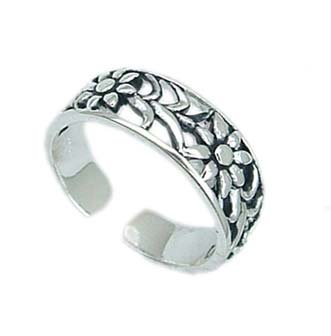 .925 Sterling Silver Toe Ring with filigree Flower Design