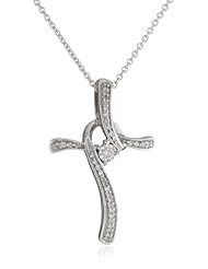 Sterling Silver Diamond Cross with Miracle Plate Pendant Necklace (1/10 Cttw, I-J Color, I2-I3 Clarity), 18"