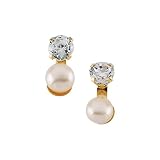 14K Yellow Gold Cultured Fresh Water Pearl with Cubic Zirconia Children's Earrings