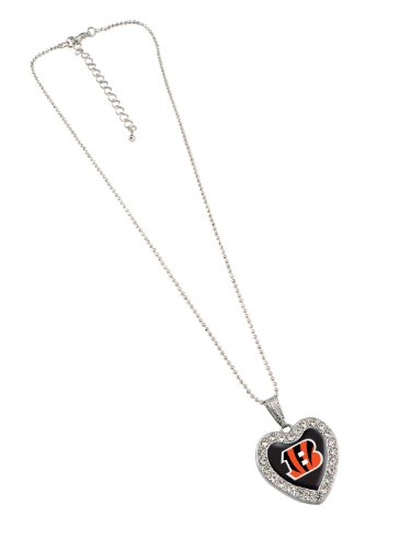 NFL Cincinnati Bengals Reversible Crystal Heart Pendant with 16