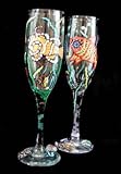 Fantasy Fish Design - Hand Painted - Matching Set of Toasting Flutes - 6 oz.
