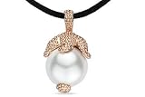 18K Pink Gold Over Sterling Silver Starfish Claw and White Faux Pearl Pendant w/Chain