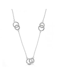 Valentines Day Gifts Bling Jewelry Silver Interlocking Circle CZ Necklace 16in