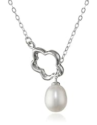 Sterling Silver White Freshwater Cultured Pearl Flower-Shaped Chain Lariat Necklace (7.5-8mm), 18"