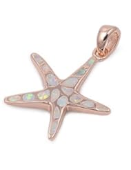22MM 18K ROSE GOLD Plated .925 Sterling Silver "White Opal Sea Starfish" Polished Pendant + CHOOSE: 16" or 18" inch Length Chain-Necklace Set