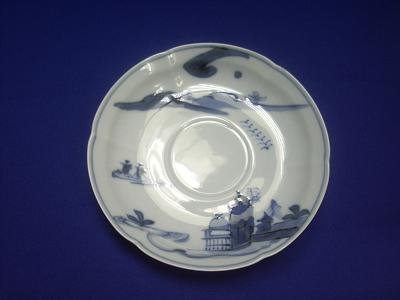 春景山水絵柄コーヒー碗皿セット！落ち着きのある染付けシンプルデザイン！