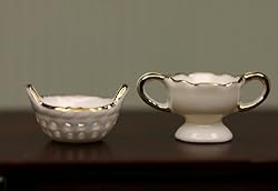Miniature Porcelain Lacey Basket and Bowl Set