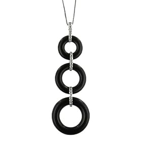 10K White Gold 3-Circle Black Onyx and .02ct.t.w. Diamond Pendant... by 