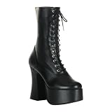 Black Pleather Goth Chunky-Heel Platform 'Granny' Boots by Demonia