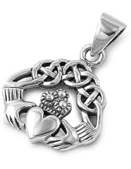 Sterling Silver Irish Claddagh Heart Love Hand Pendant Gift Charm Pure 925 19mm with 1mm Ball Bead Chain