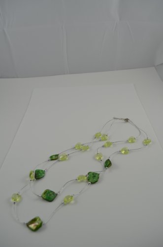 Necklace Double Chain Murano Beads 3 inch extentions GREEN