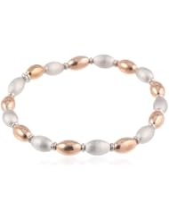Sterling Silver Italian High Polished and Satin Oval Beads Stretch Bracelet