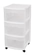 Sterilite 28308002 3-Drawer Medium Cart with See-Through Drawers and Black Casters, White, 2-Pack