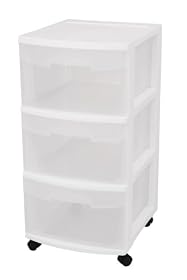 Sterilite 28308002 3-Drawer Medium Cart with See-Through Drawers and Black Casters, White, 2-Pack