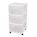 Sterilite 28308002 3-Drawer Medium Cart with See-Through Drawers and Black Casters, White, 2-Pack