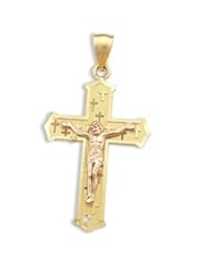 Cross Crucifix Pendant 14k Rose Yellow Gold Jesus Charm 1.25 inch