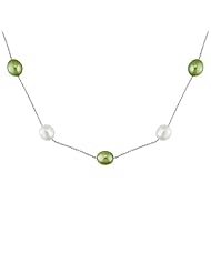 8-9mm Rice Pistachio and White Pearl Necklace in Silver, 18"
