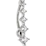 Solid 14KT White Gold TOP MOUNT Cubic Zirconia SQUARE JOURNEY Belly Ring