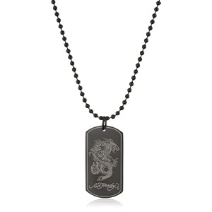 Ed Hardy "Dragon" Stainless Steel Black Print Dog Tag