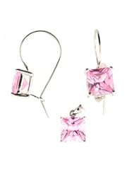 Sterling Silver Pendant and Earring Set in Pink