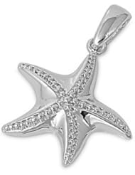 Sterling Silver Starfish Sea Star Pendant Polished Cute Charm Pure 925 New 20mm with 2mm Figaro Chain