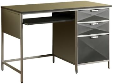 Furniture of America Boltar Full Metal 3-Drawer Computer Desk, Silver and Dark Gray Finish