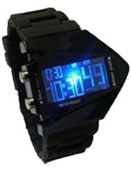 Airplane Style Unisex Blue Light Sport Digital Rubber LED Watch With Blackstrap