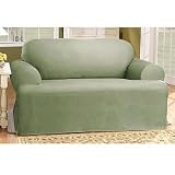 Sure Fit Cotton Duck T-Cushion Slipcover, Sofa, Sage