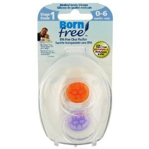 Born Free Clear Pacifier 2-pack, Stage 1, Orange/Purple