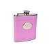 Faux Leather Hip Flask Holding 6 oz - Pocket Size, Stainless Steel, Rustproof, Screw-On Cap - Pink Finish Perfect for Engraving - Gift Box Included