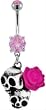 DOUBLE SKULL AND PINK FLOWER BELLY RING