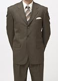 Kilburne & Finch Olive Brown Woven Stripe Three Button Center-Vented Suit with Pleated Pants