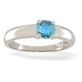 14K White Gold Genuine Round Blue Topaz Ring by Jewels For Me